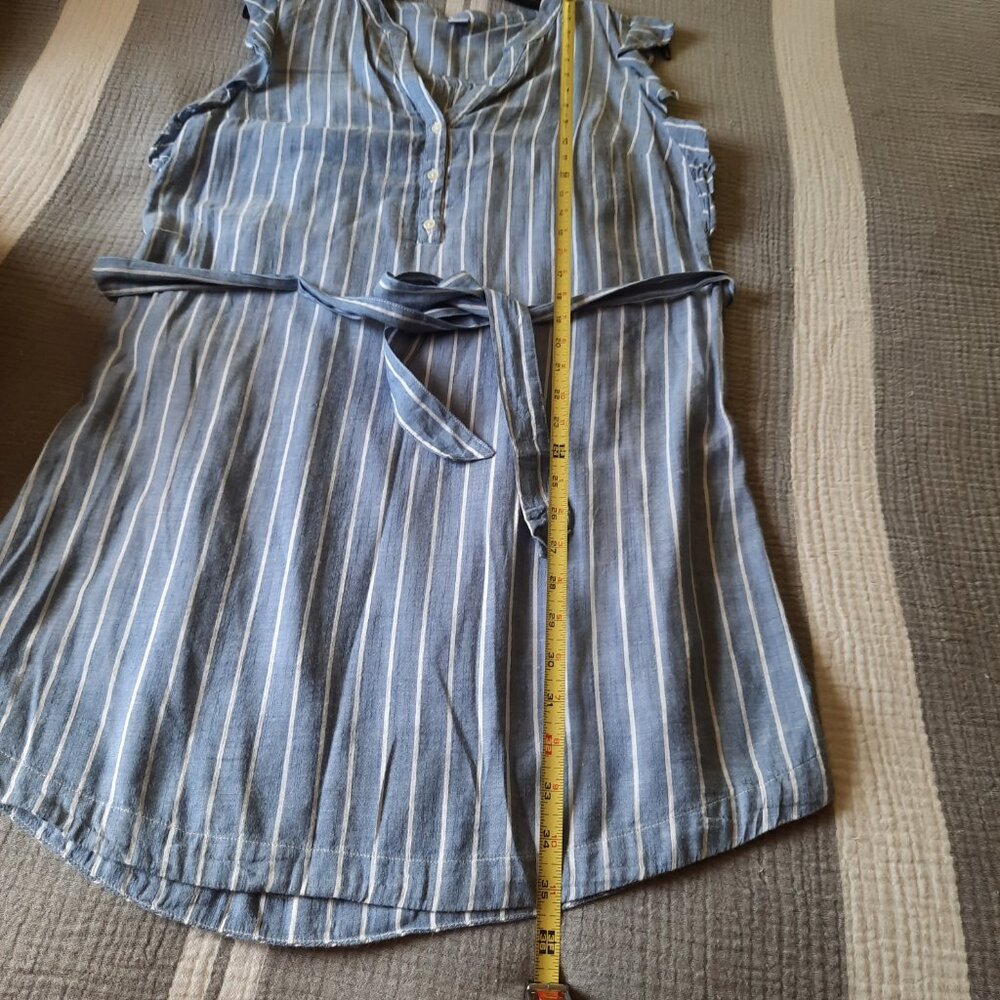 TO RELIST -Old Navy Flutter Sleeve Tie-Belt Shirt Dress - Chambray Stripes, Sz S - Picture 15 of 16